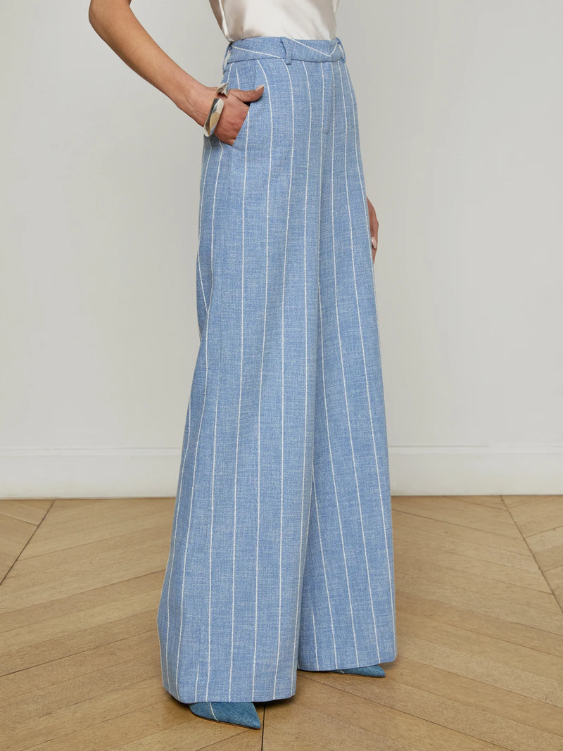 L’agence - Pilar Pinstriped Wide-Leg Pant - Sky Blue/White Pinstripe