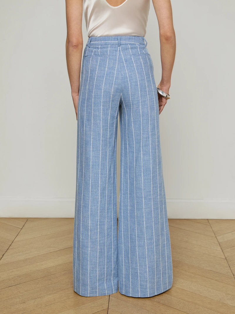 L’agence - Pilar Pinstriped Wide-Leg Pant - Sky Blue/White Pinstripe