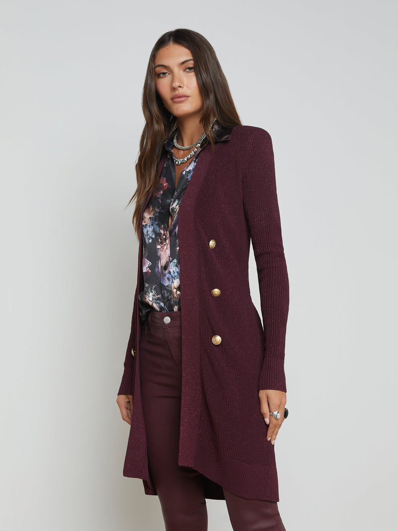 L’agence - Noe Double-Breasted Cardigan - Dark Wine