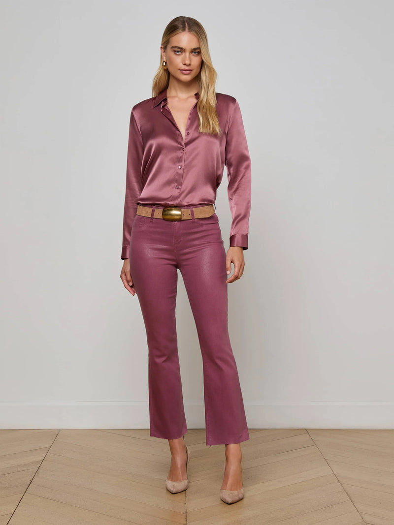 L'agence - Kendra Cropped Flare Jean - Deep Mauve Coated