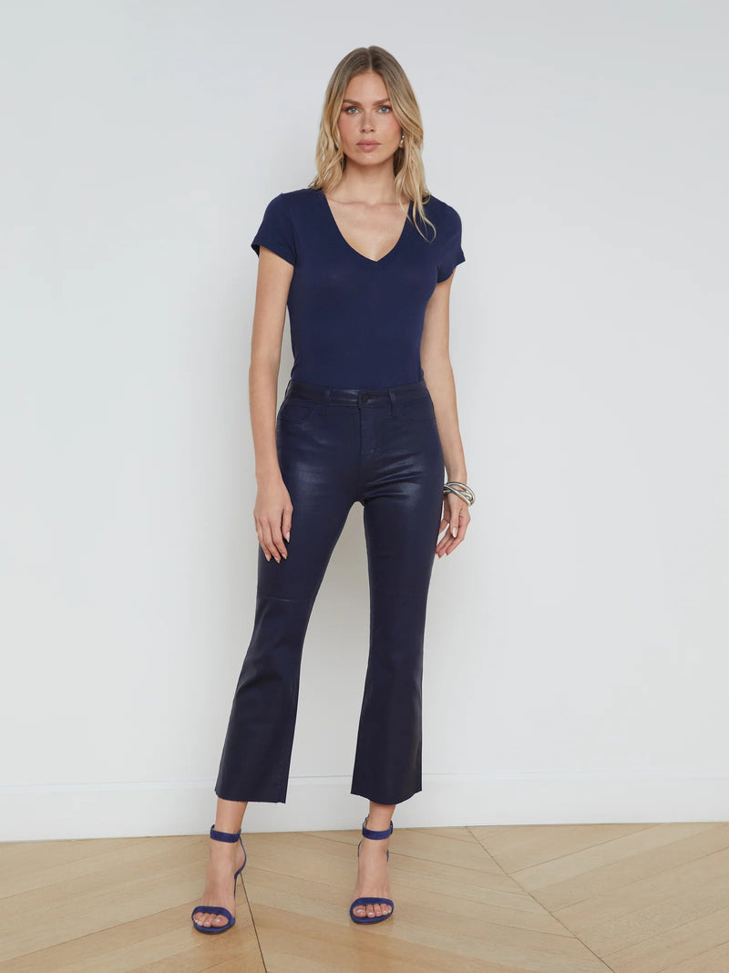 L'agence - Kendra Coated Cropped Flare Jean - Midnight Coated