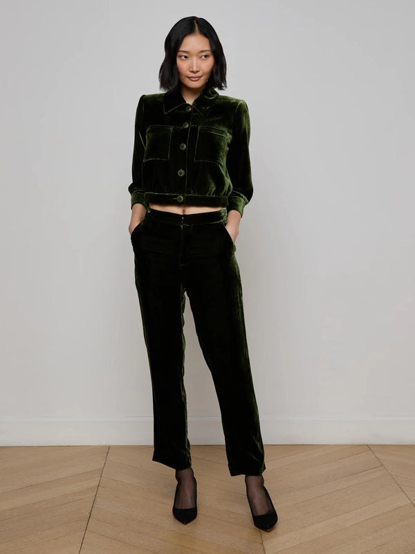 L'agence - Rebel Velvet Trouser - Deep Olive