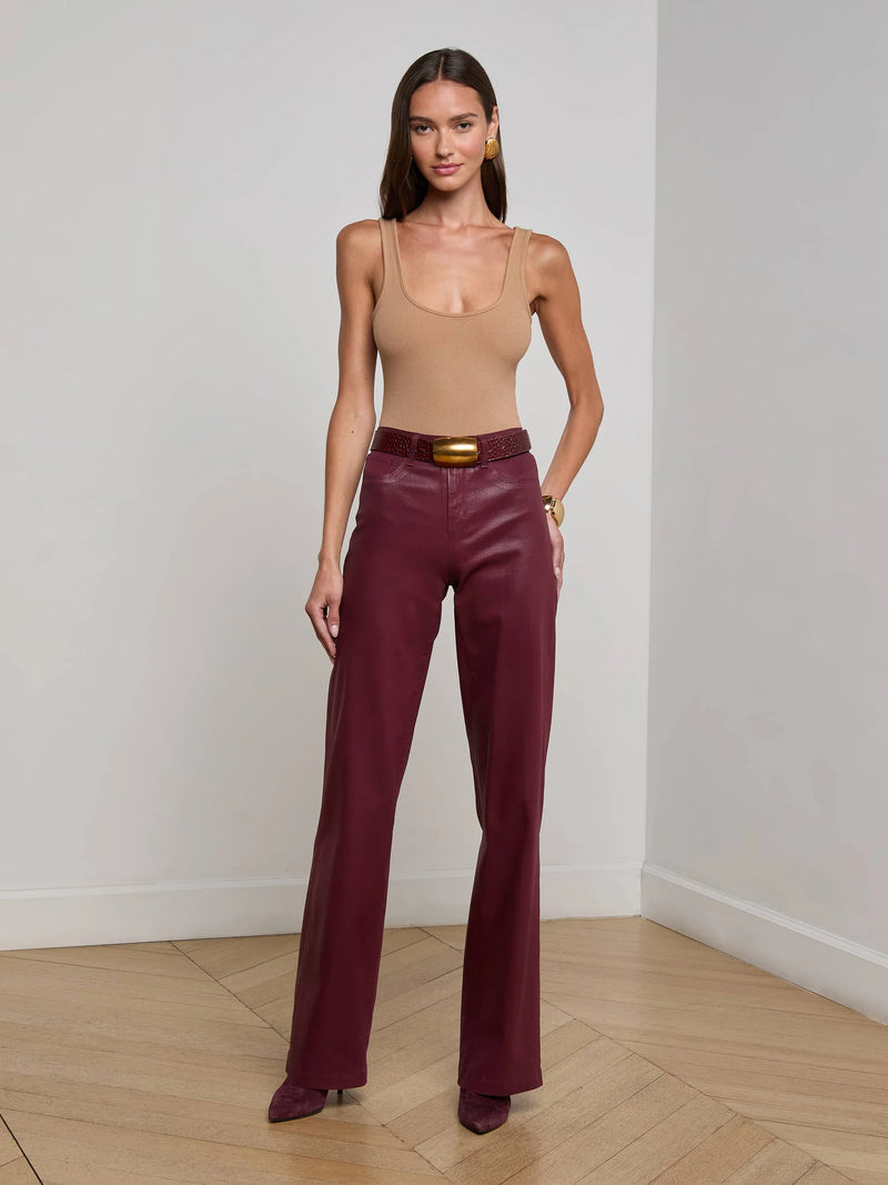 L'agence - Clayton Coated Wide-Leg Jean - Dark Port Coated