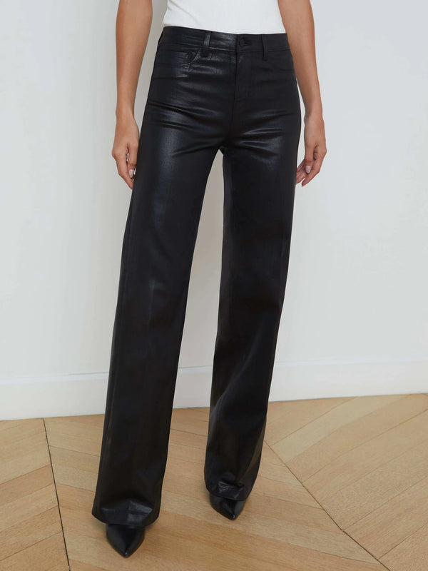 L'agence - Clayton Coated Wide-Leg Jean - Noir Coated