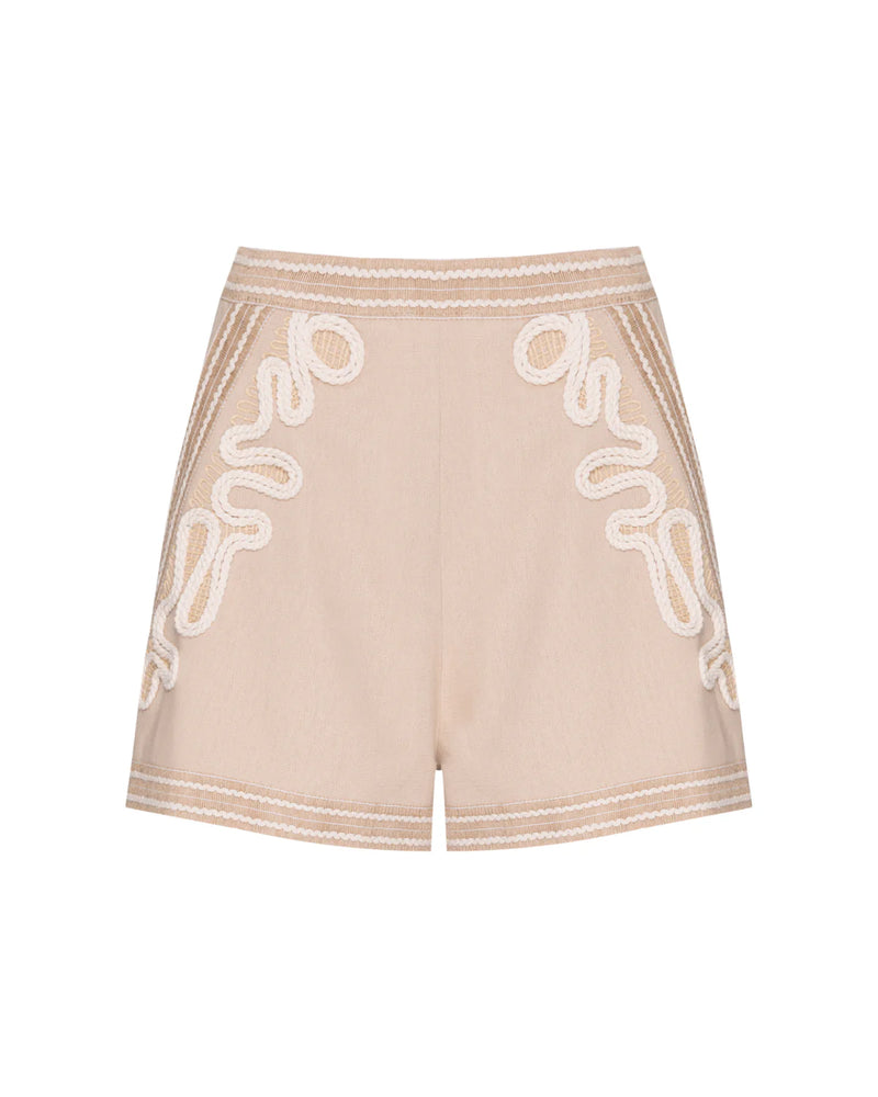 Patbo - Embroidered Linen Shorts - Sand