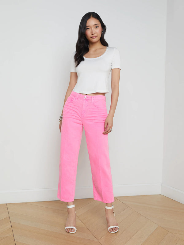 L’agence - June Crop Stovepipe - Shocking Pink Distress