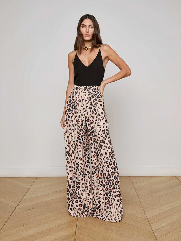 L’agence - Nova Pleated Wide-Leg Pant - Tan Multi Ikat Leopard