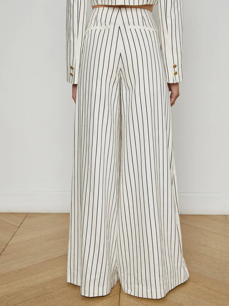 L'agence - Kingston Striped Wide-Leg Pant - Vintage White/Black Pinstripe
