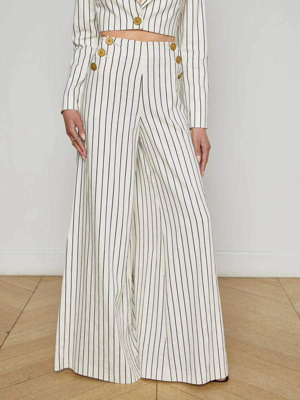 L'agence - Kingston Striped Wide-Leg Pant - Vintage White/Black Pinstripe