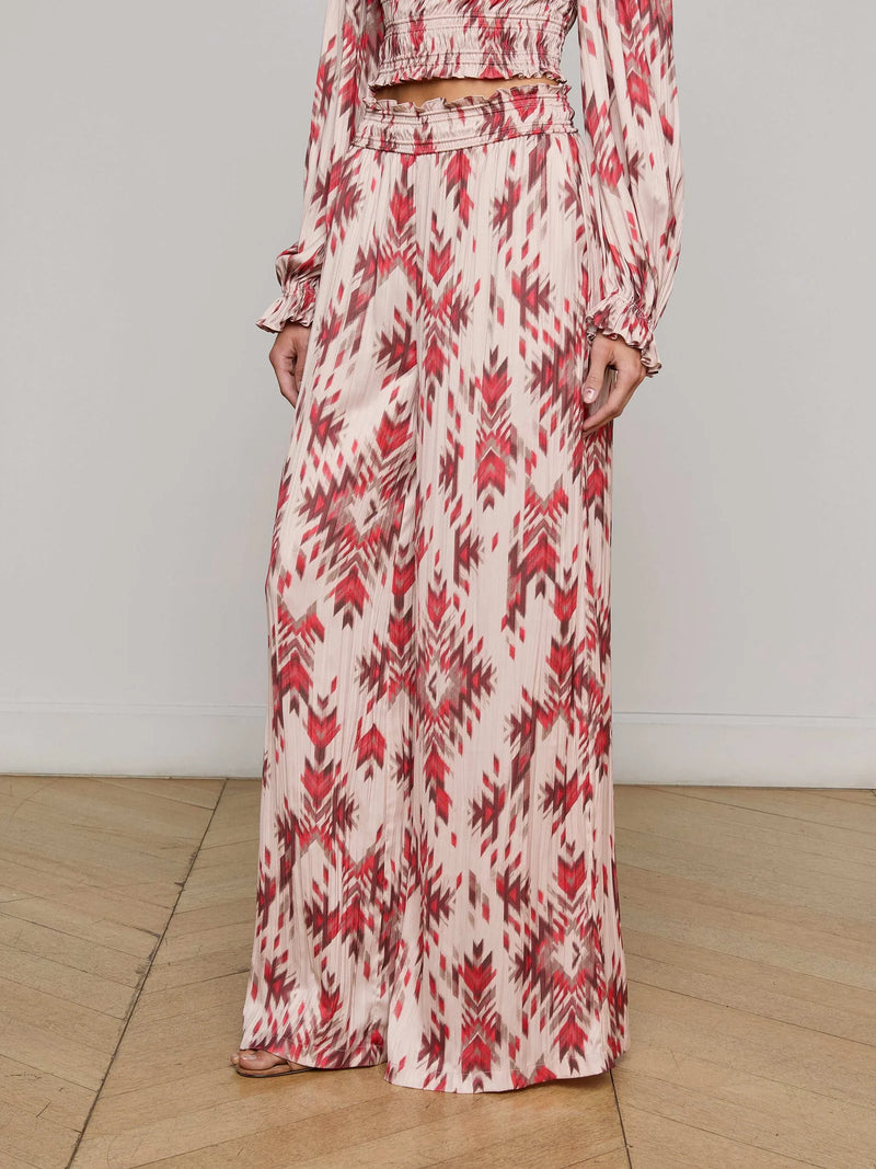 L’agence - Lyra Satin Wide-Leg Pant - Tan Multi Ganado Print