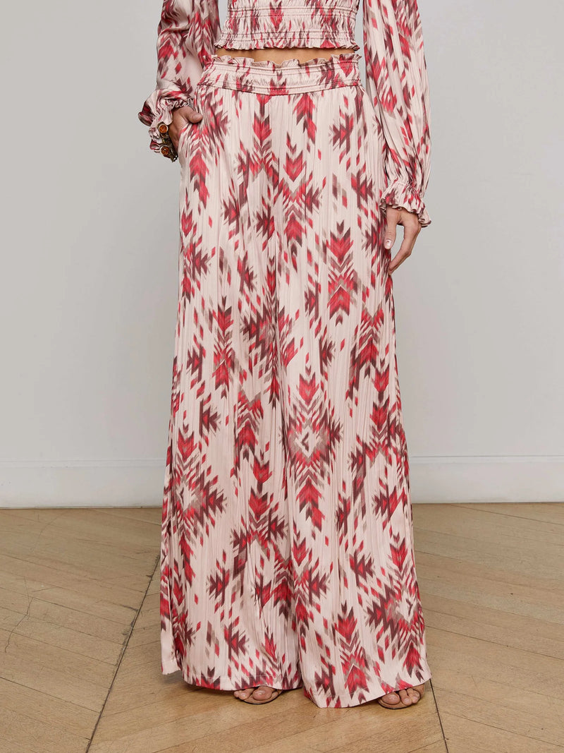 L’agence - Lyra Satin Wide-Leg Pant - Tan Multi Ganado Print