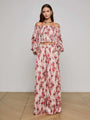 L’agence - Lyra Satin Wide-Leg Pant - Tan Multi Ganado Print