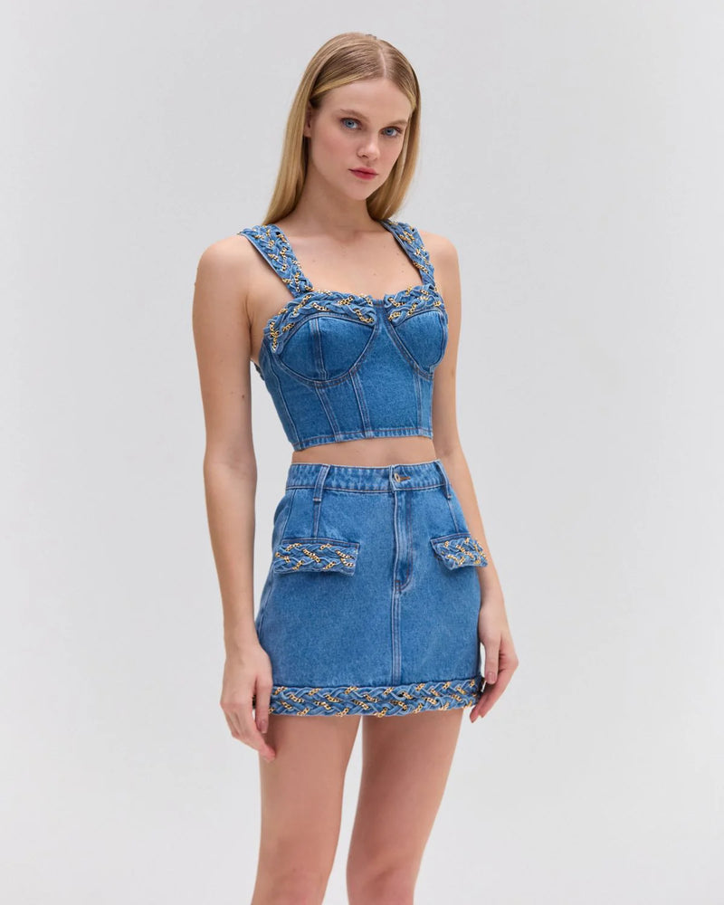 Patbo - Braided Cropped Top - Denim