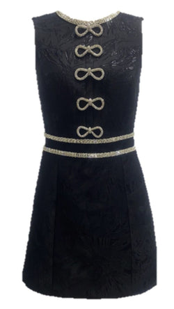 Alice + Olivia - Ellis Embellished Crew Neck Sleeveless Mini Dress with Bows - Black