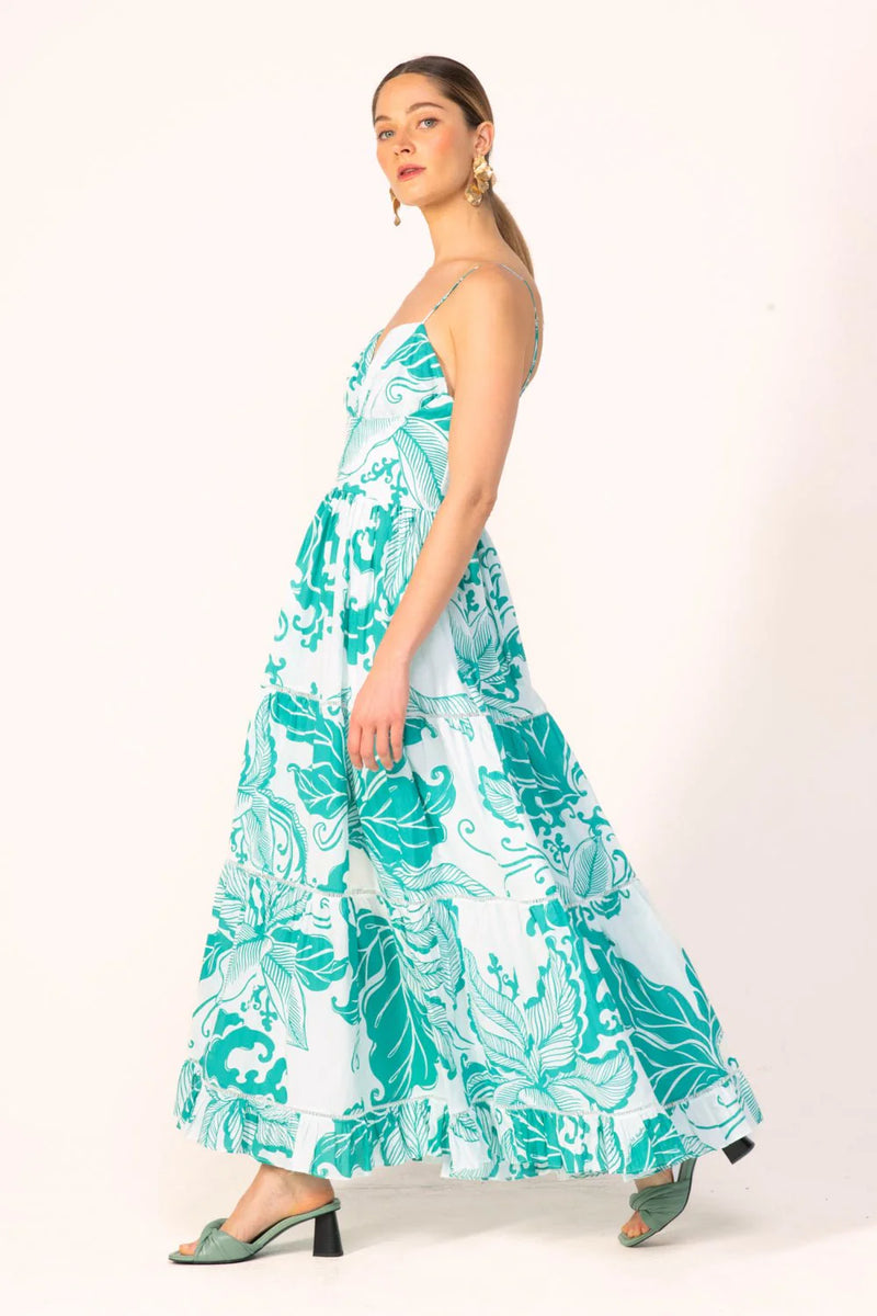 Poupette St Barth - Long Dress Milena - Green Reef Wave