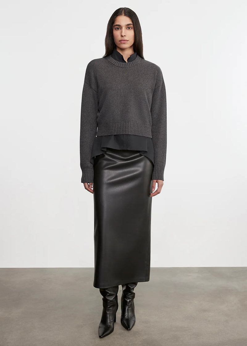 Enza Costa - Leather Hi-Waist Curve Skirt - Black