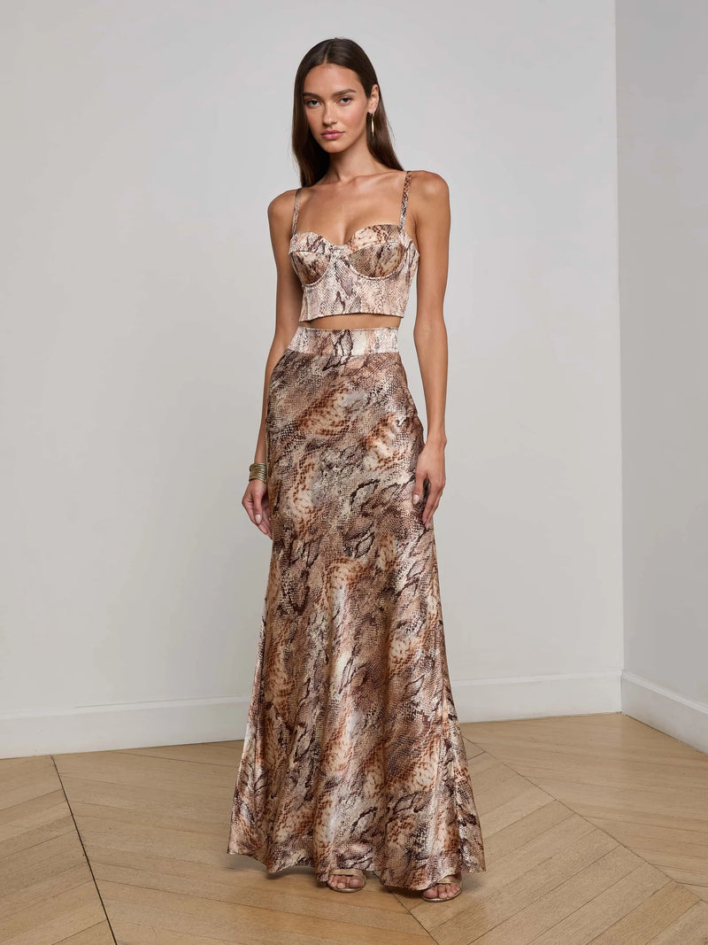 L'agence - Ryker Silk Maxi Skirt - Tan Multi Western Snake