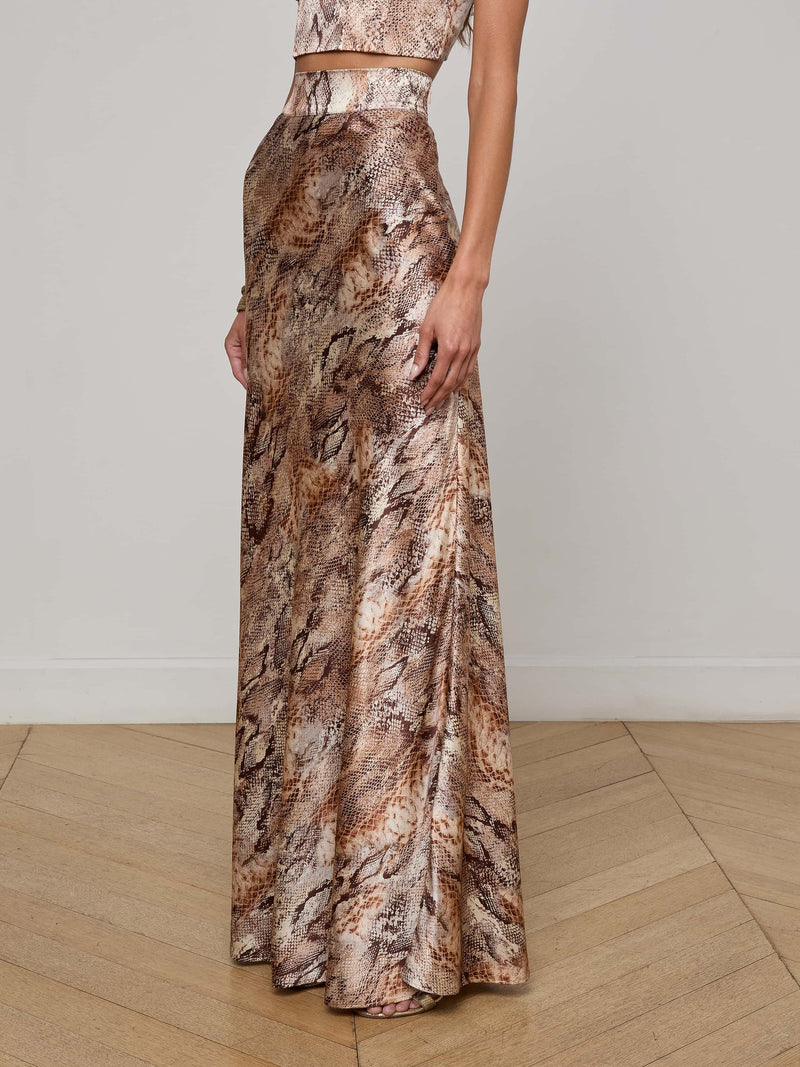 L'agence - Ryker Silk Maxi Skirt - Tan Multi Western Snake