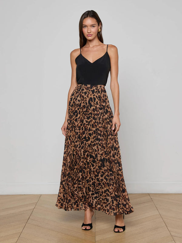 L'agence - Torin Pleated Maxi Skirt -  Brown Multi Amur Leopard