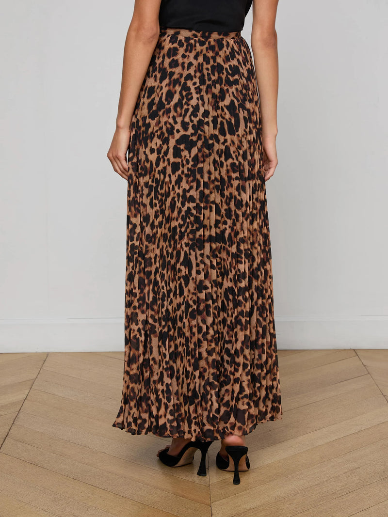 L'agence - Torin Pleated Maxi Skirt -  Brown Multi Amur Leopard