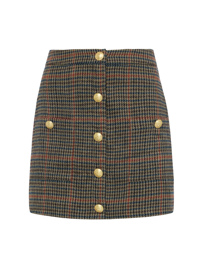 L’agence - Zander Mini Skirt - Tan/Teal Plaid