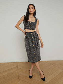 L'agence - Tai Tweed Midi Skirt - Black/Ecru