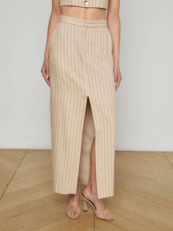 L'agence - Maceline Pinstriped Maxi Skirt - Tan/Brown Pinstripe