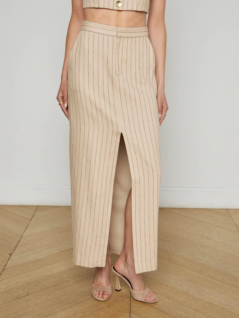 L'agence - Maceline Pinstriped Maxi Skirt - Tan/Brown Pinstripe