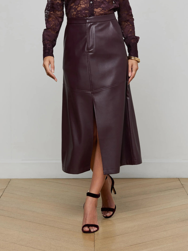 L'agence - Robyn Vegan Leather Midi Skirt - Dark Malbec
