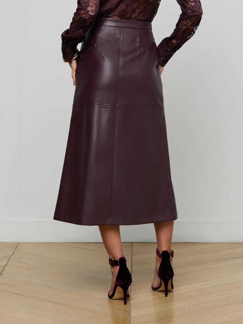L'agence - Robyn Vegan Leather Midi Skirt - Dark Malbec