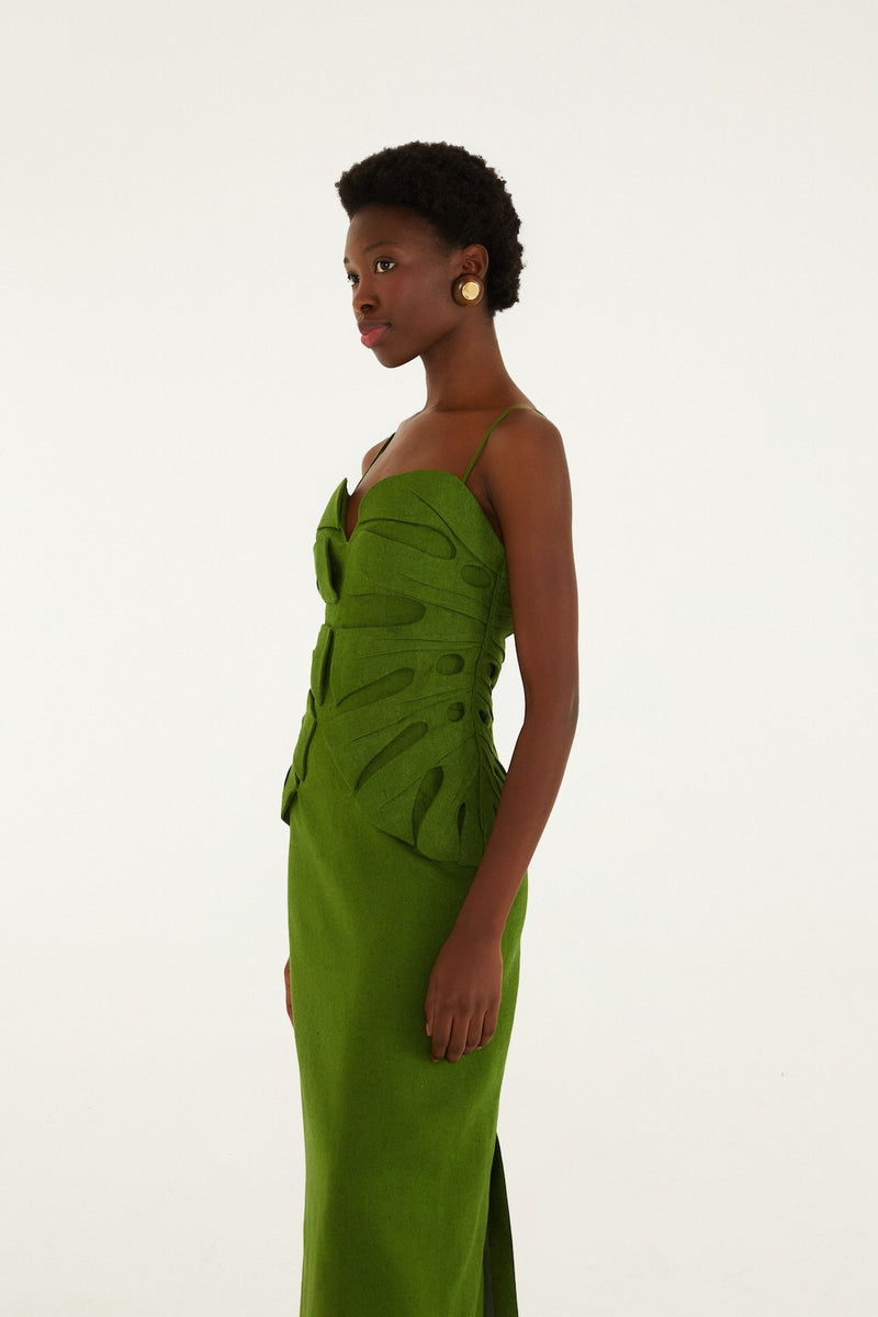 green foliage sketch sleeveless maxi dress FARM Rio Monstera Leaf M / Green loop-ae-026