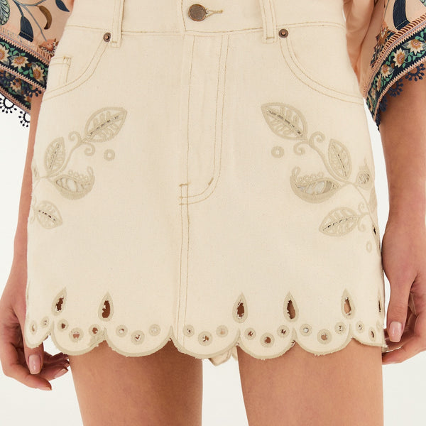 Farm Rio - Canva Scallop Richelieu Skirt - Off-White