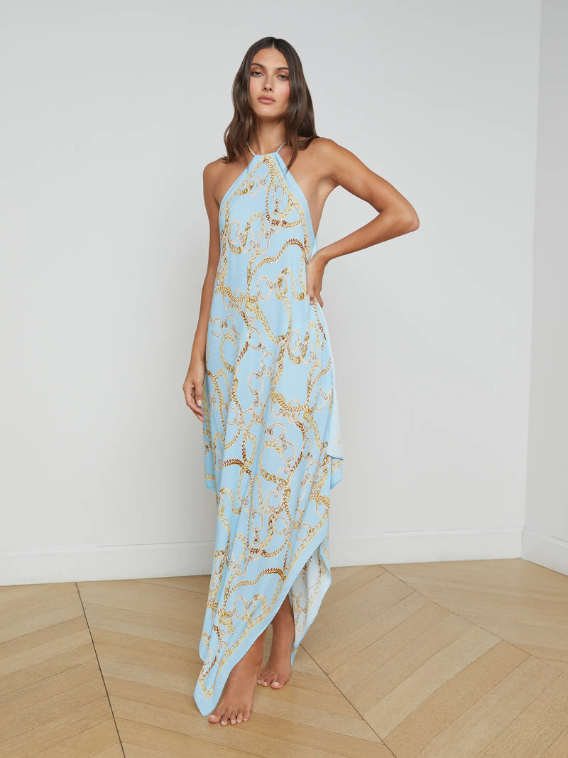 L'agence - Elise Halter Midi Dress - Sky Blue Multi Chain