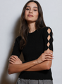 Autumn Cashmere - Rib Scallop Open Sleeve Crew - Black