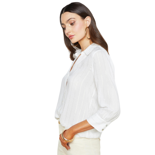 L'agence - Camille Striped Blouse - Ivory/Gold Stripe