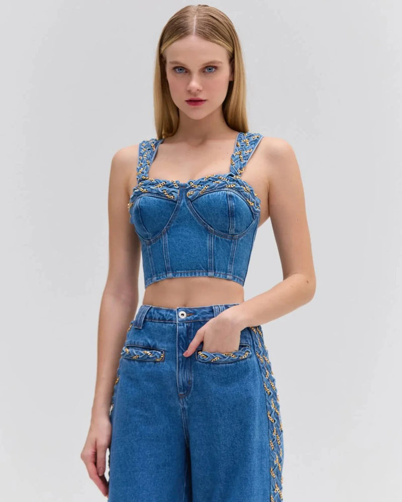 Patbo - Braided Cropped Top - Denim