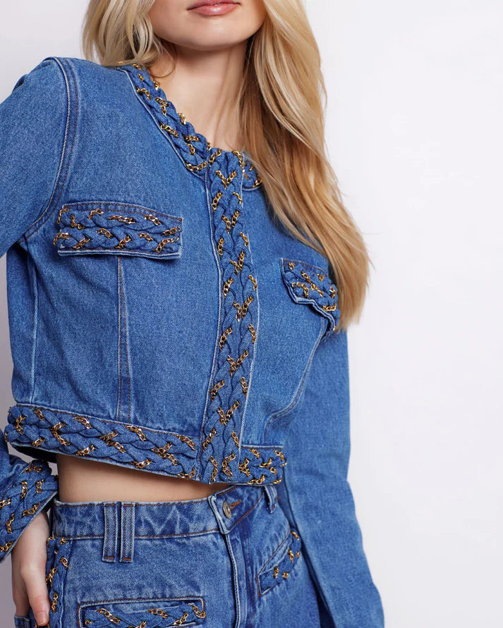 Patbo - Braided Denim Cropped Jacket - Denim