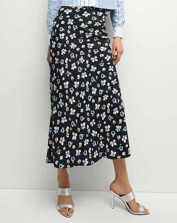 Veronica Beard - Clover Stretch-Silk Floral Skirt - Navy Multi