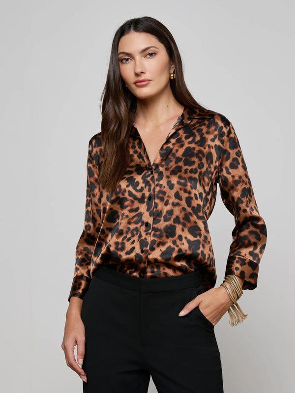L'agence - Dani Silk Blouse - Brown Multi Amur Leopard