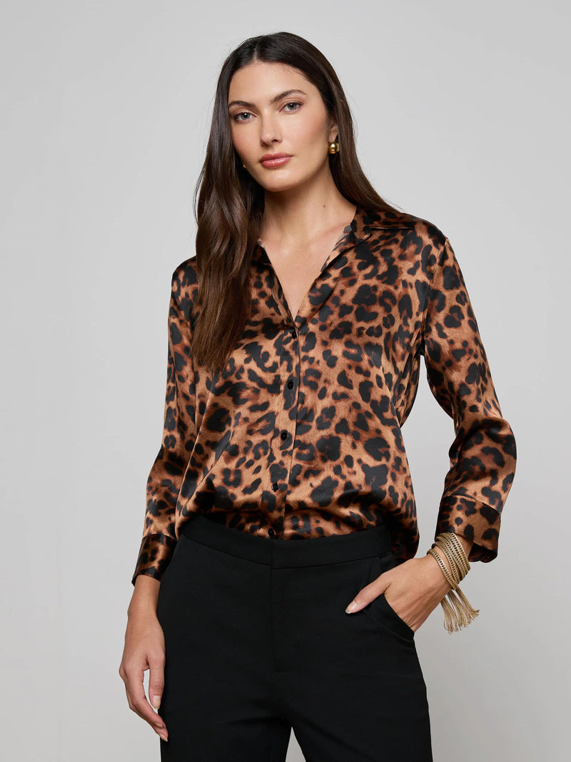 L'agence - Dani Silk Blouse - Brown Multi Amur Leopard