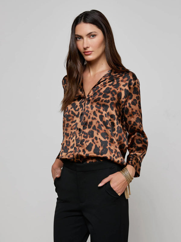 L'agence - Dani Silk Blouse - Brown Multi Amur Leopard