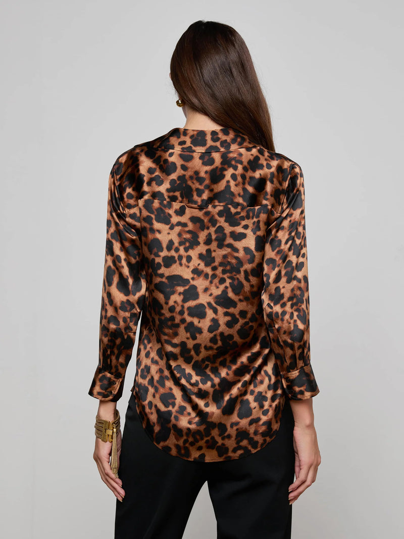 L'agence - Dani Silk Blouse - Brown Multi Amur Leopard