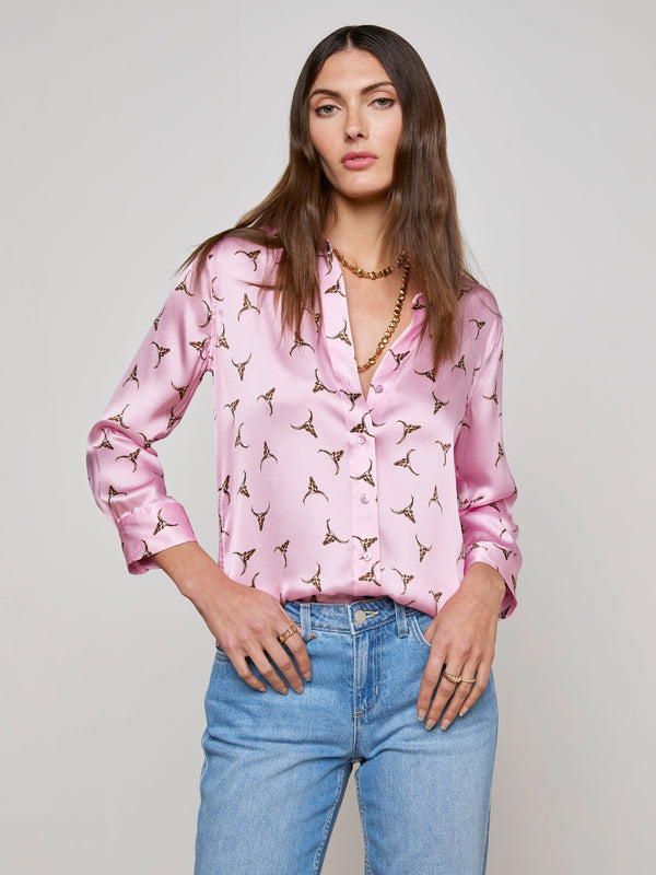 L'agence - Dani Silk Blouse -  Blush/Bronze Bulls Head