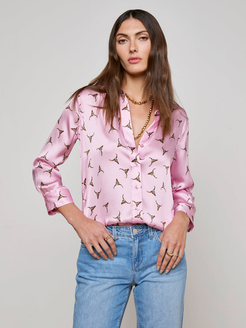 L'agence - Dani Silk Blouse -  Blush/Bronze Bulls Head