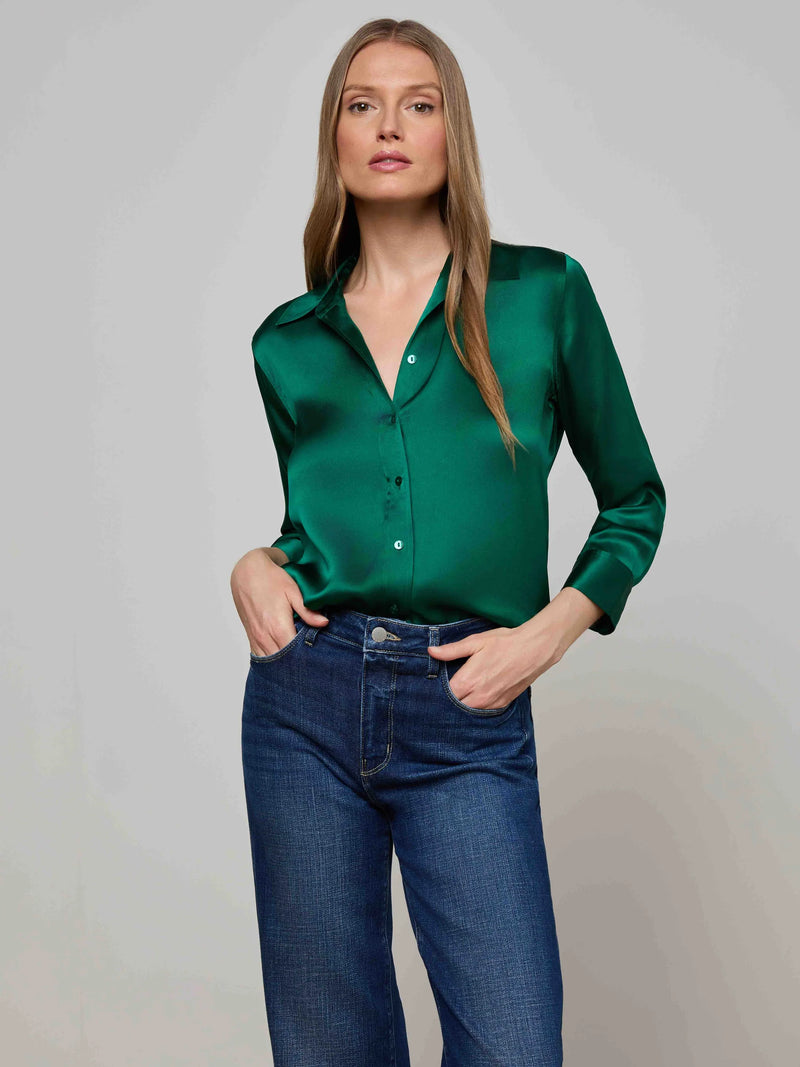 L'agence - Dani Silk Blouse - Bottle Green