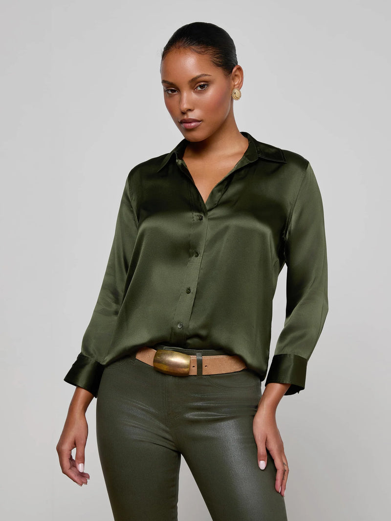 L'agence - Dani Silk Blouse - Deep Olive