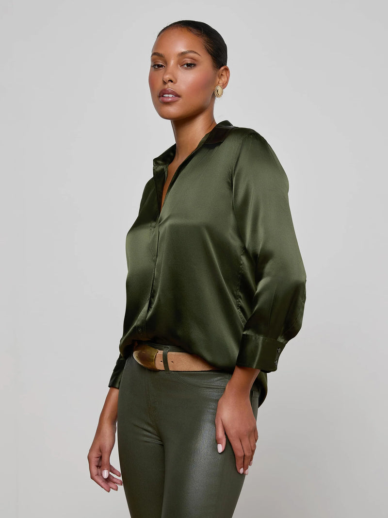 L'agence - Dani Silk Blouse - Deep Olive