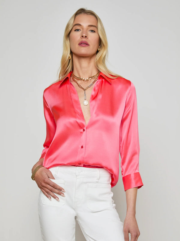 L'agence - Dani Silk Blouse - Pop Coral