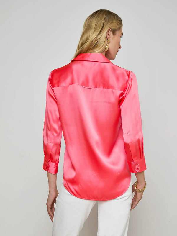 L'agence - Dani Silk Blouse - Pop Coral