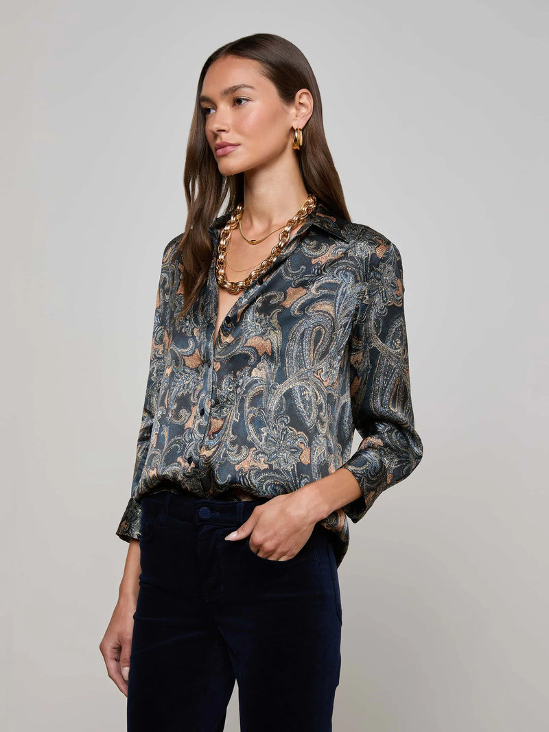 L'agence - Dani Silk Blouse - Midnight Multi Etched Paisley